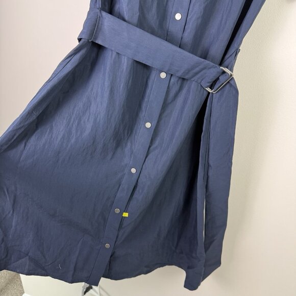 Vince Navy Belted Button Front Shirt Dress Women’s M Tencel Lyocell Midi Casual - Picture 7 of 10